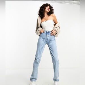 ASOS DESIGN Tall Mid Rise Straight Jeans Light Wash 28x36